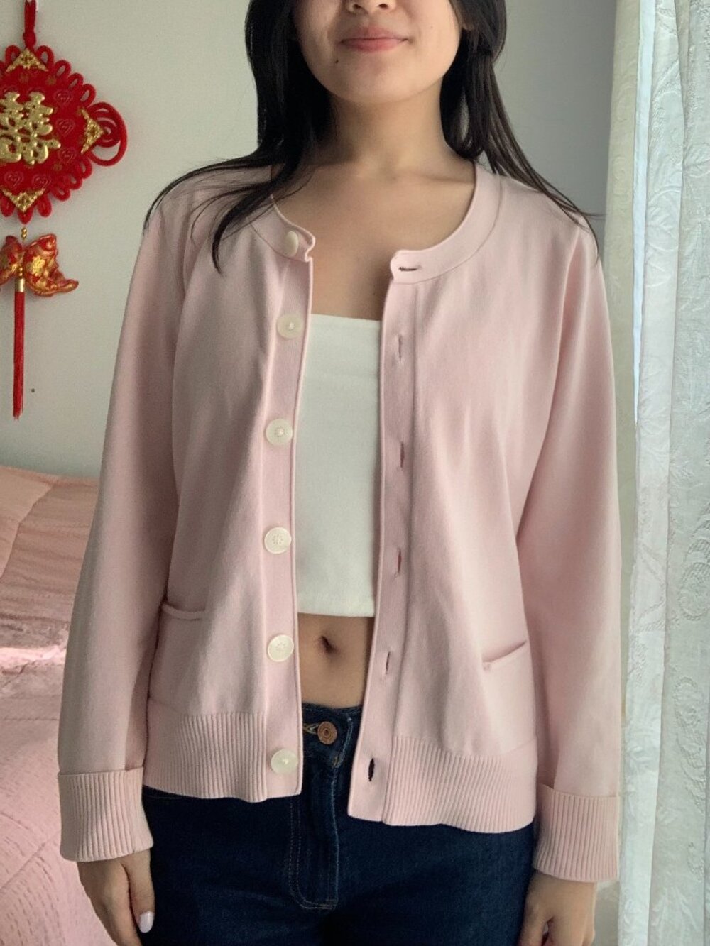 Baby Pink Cotton Cardigan